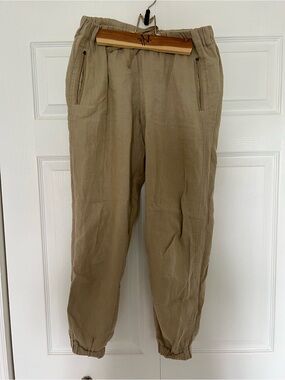 Women’s Casual linen Elastic-Waist Tan Jogger Pants